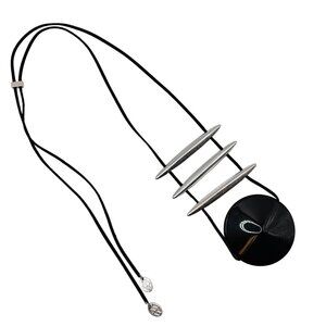 Marla Wynne HCN LG Stmt Necklace Black w/ Silver Metal Bars Fairy Goth Elegant